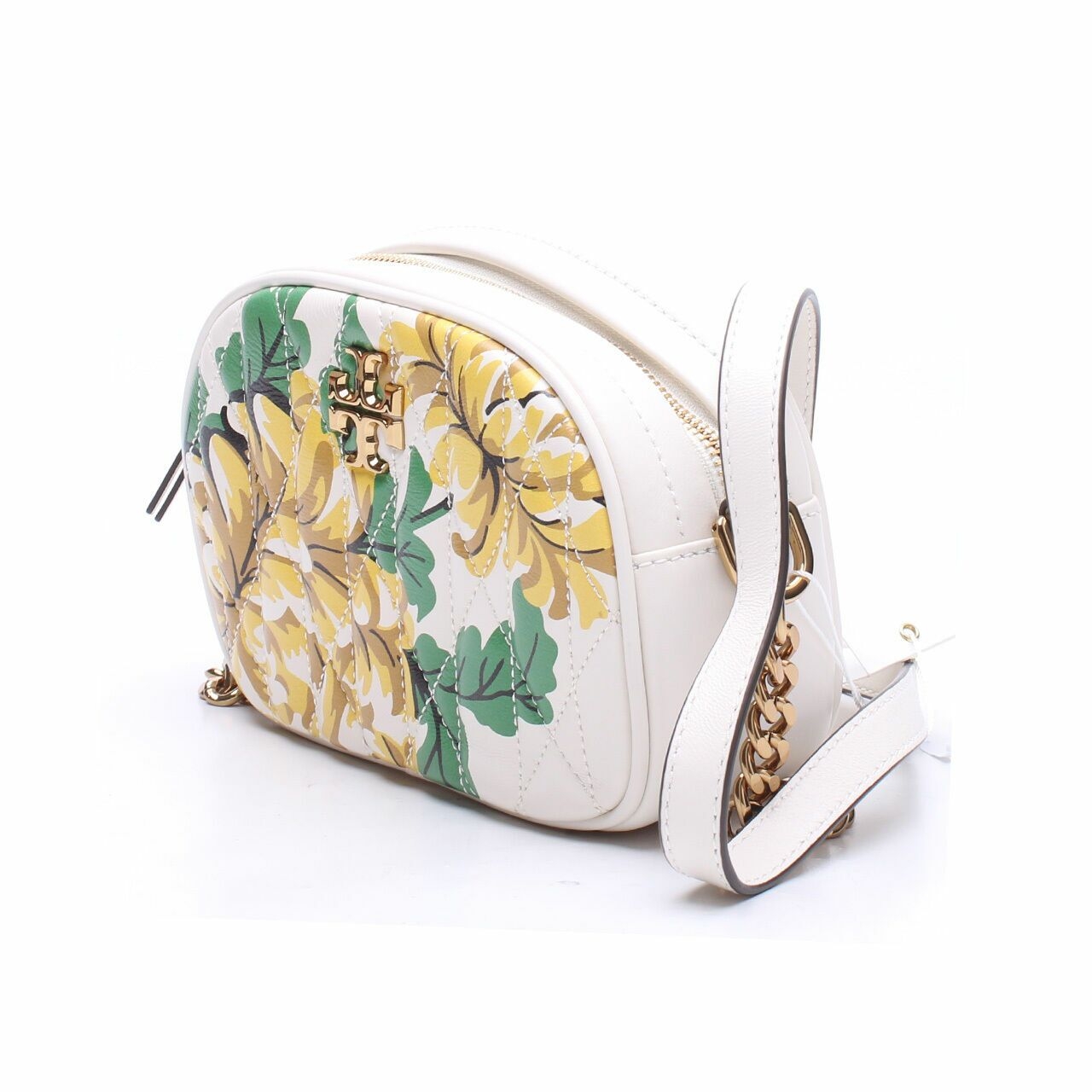 Tory Burch Kira Chevron Quilted Yellow Clouds Floral Camera Bag