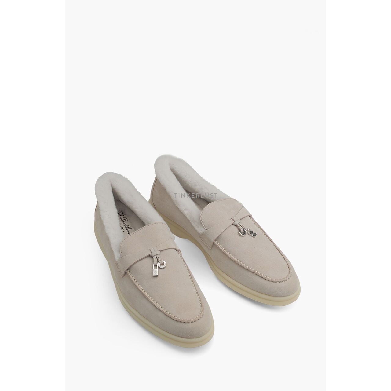 Loro Piana Summer Charms Walk Loafers in Pearl Powder Suede Flats