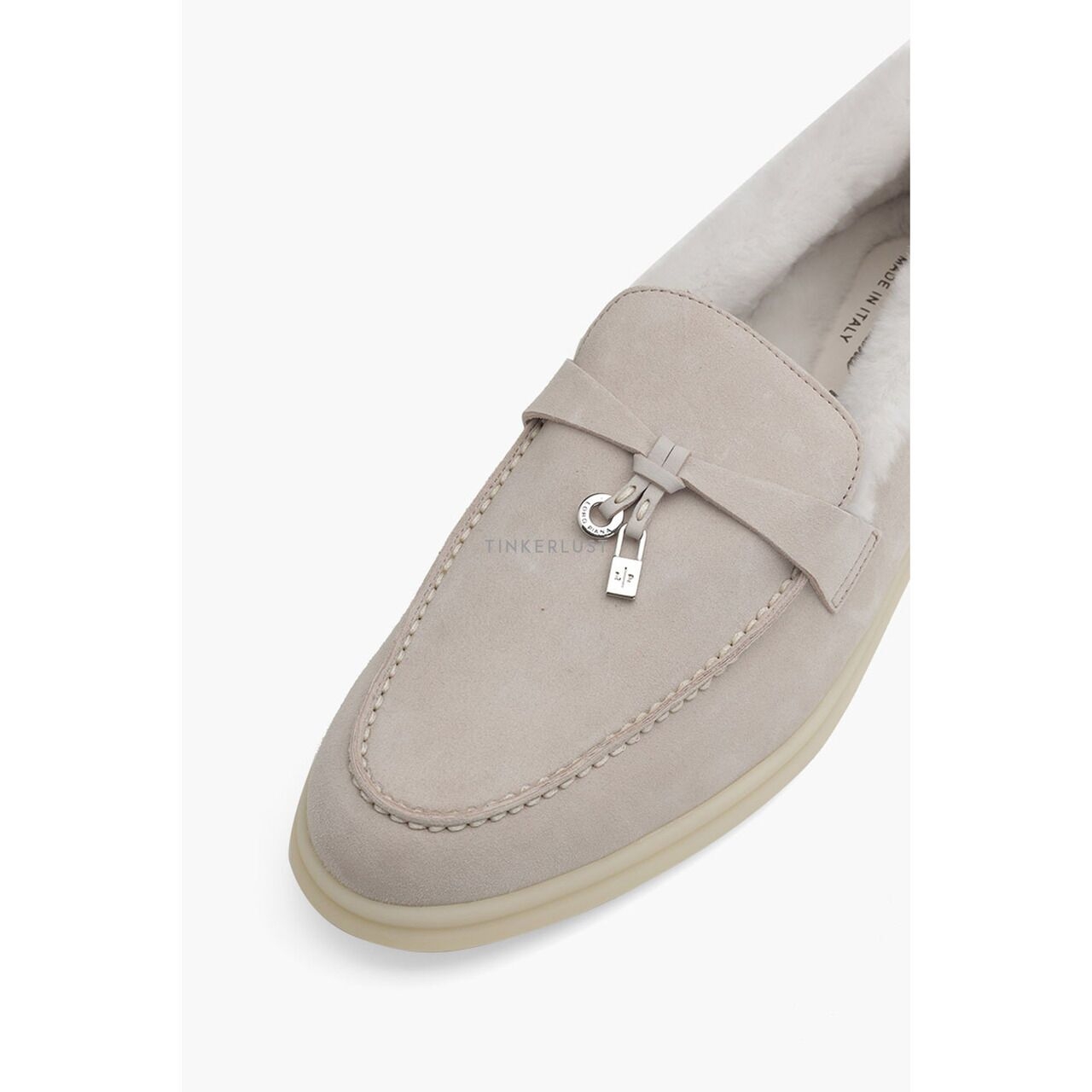 Loro Piana Summer Charms Walk Loafers in Pearl Powder Suede Flats