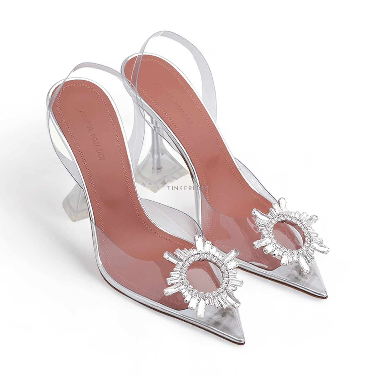 Amina Muaddi Women Begum Glass Slingback PVC Pumps 95mm in Transparent Heels