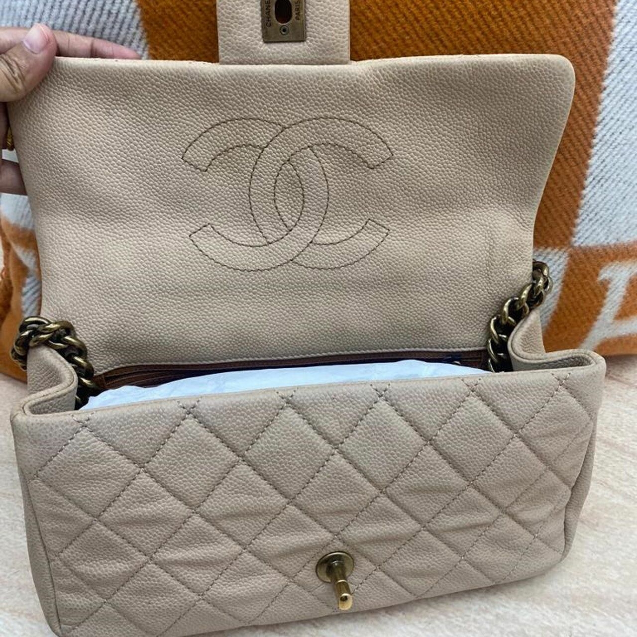 Chanel Classic Flap Top Handle GHW Beige #17 Sling Bag