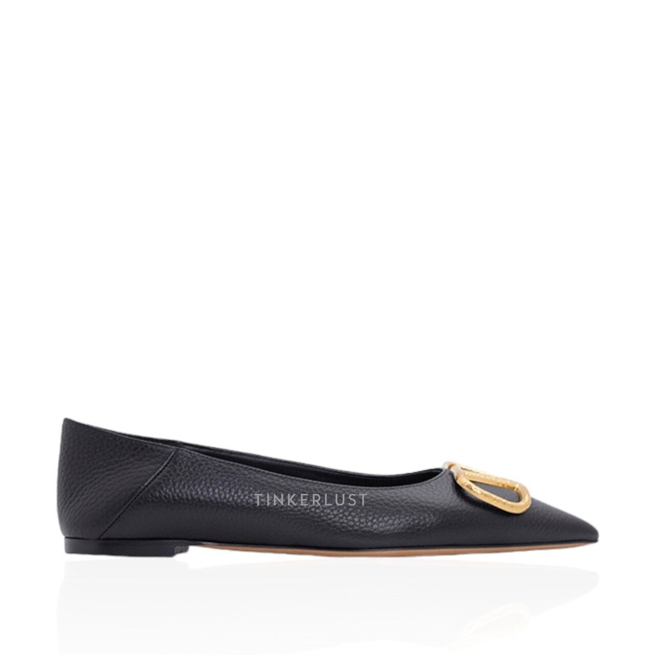 Valentino VLogo Slip On Ballerina in Black Grained Leather GHW