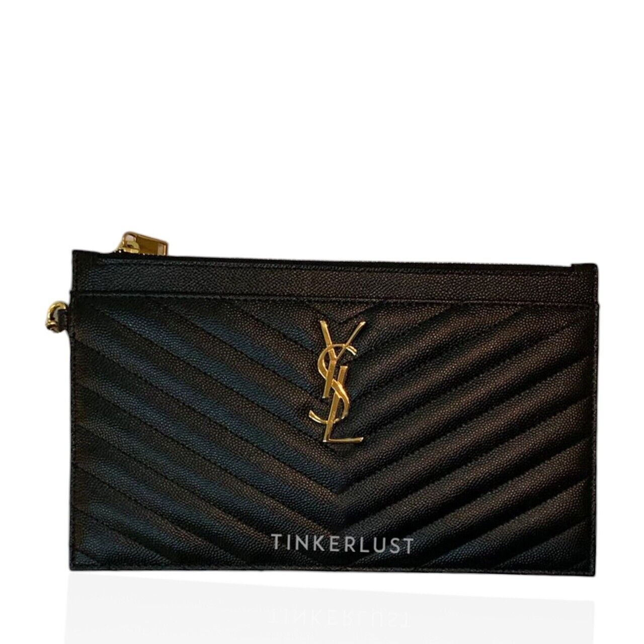 Saint Laurent Cassandra Large Zipped Black Matelasse Grain De Poudre Embossed Leather GHW Pouch