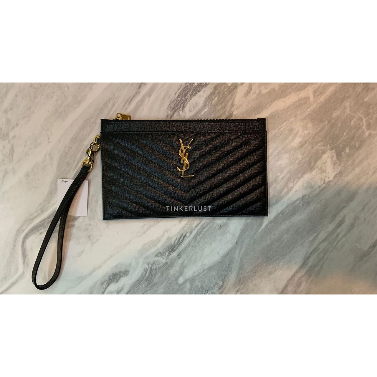 Saint Laurent Cassandra Large Zipped Black Matelasse Grain De Poudre Embossed Leather GHW Pouch