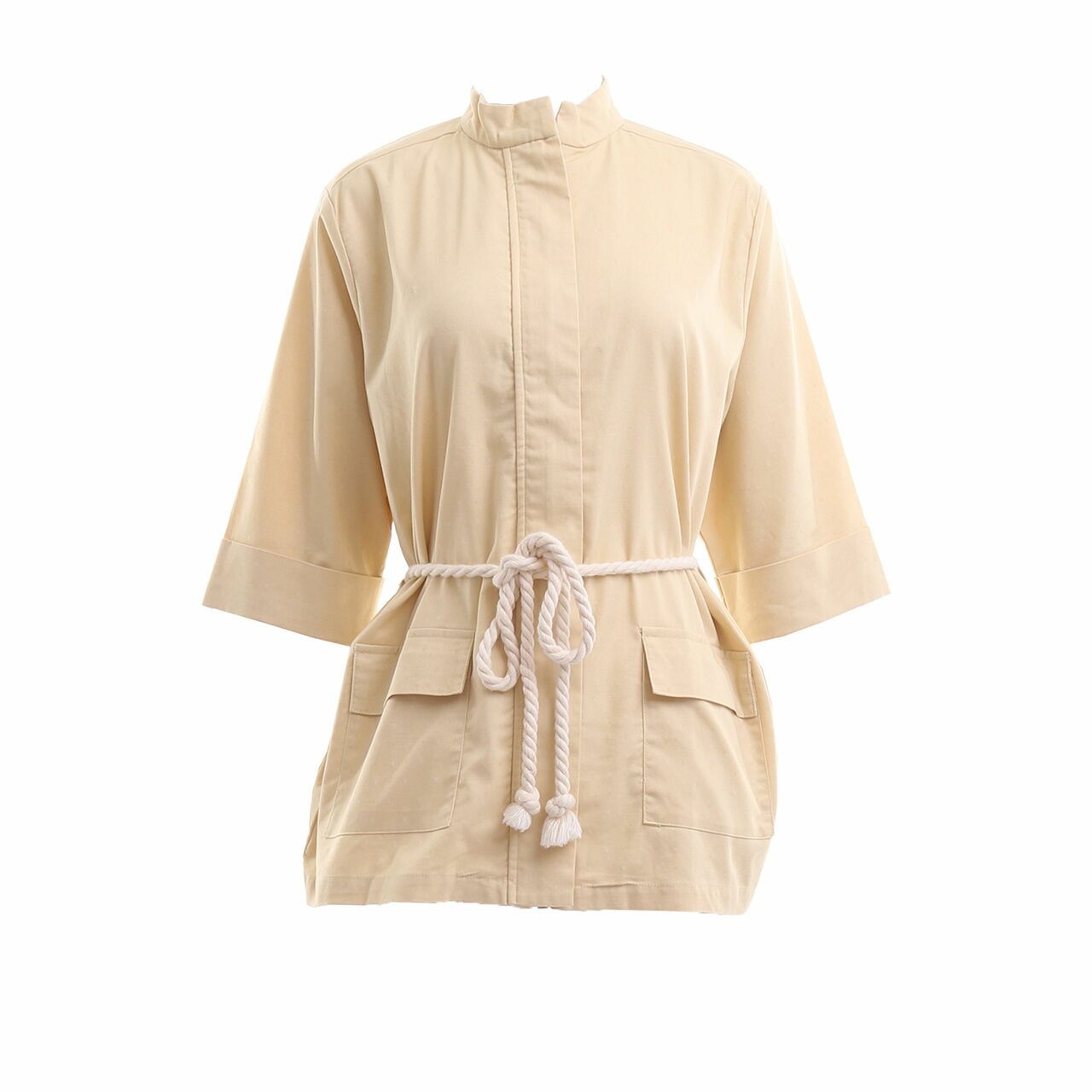 Berrybenka Cream Front Zipper Blouse