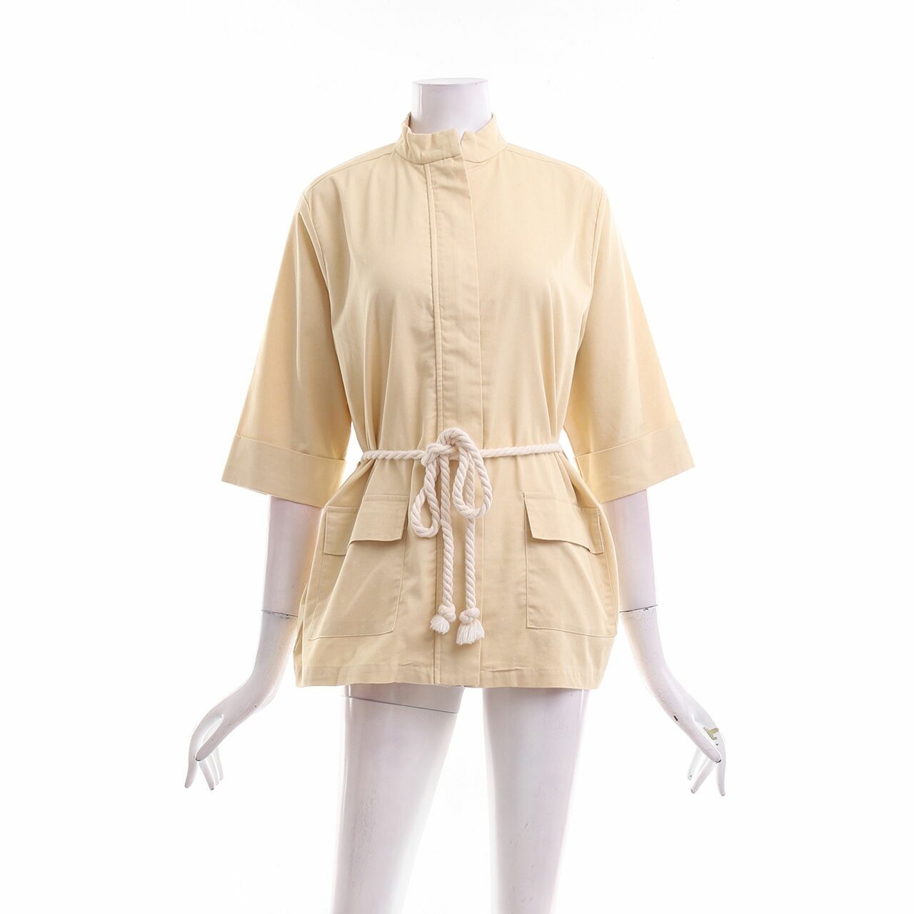 Berrybenka Cream Front Zipper Blouse