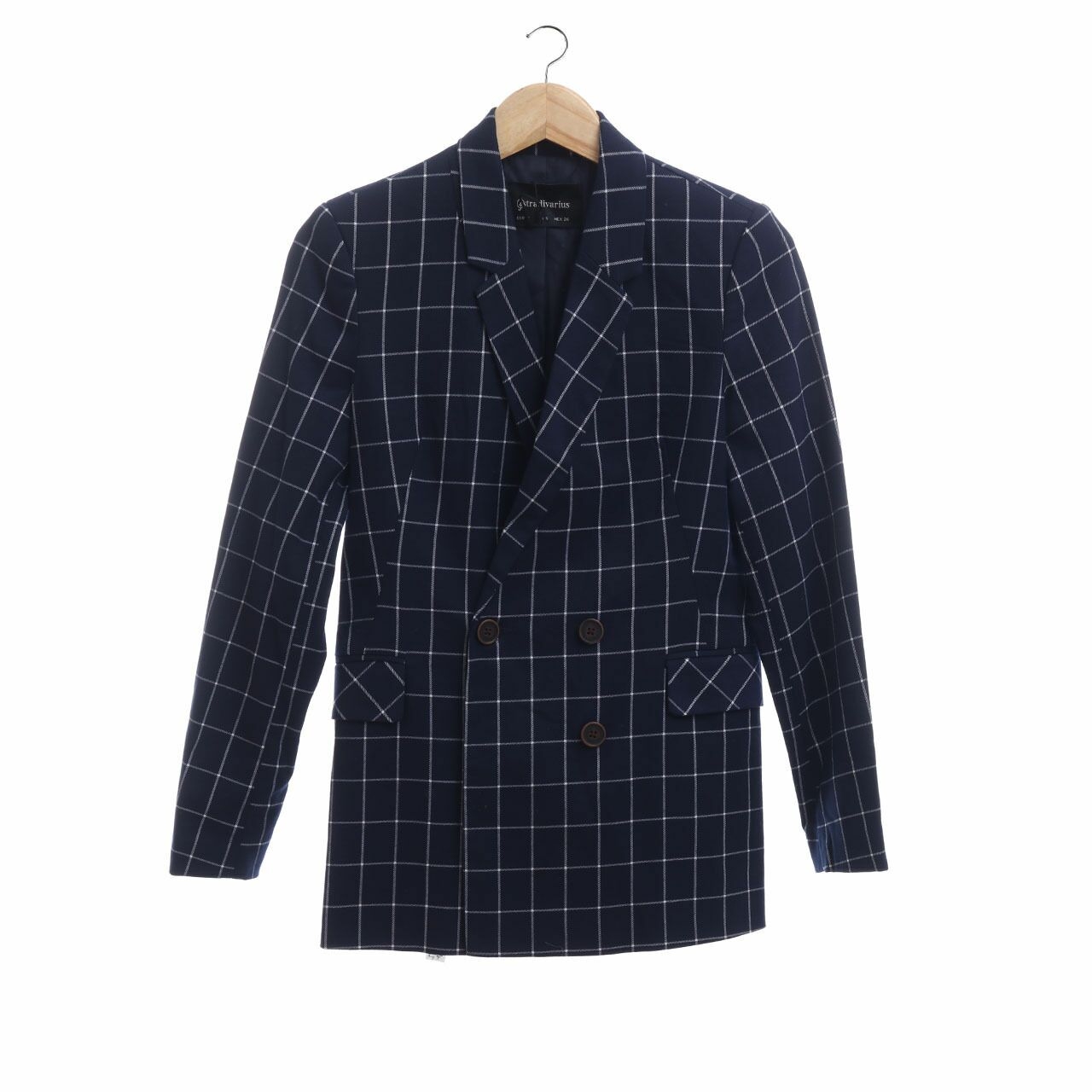 Stradivarius Dark Blue Plaid Blazer