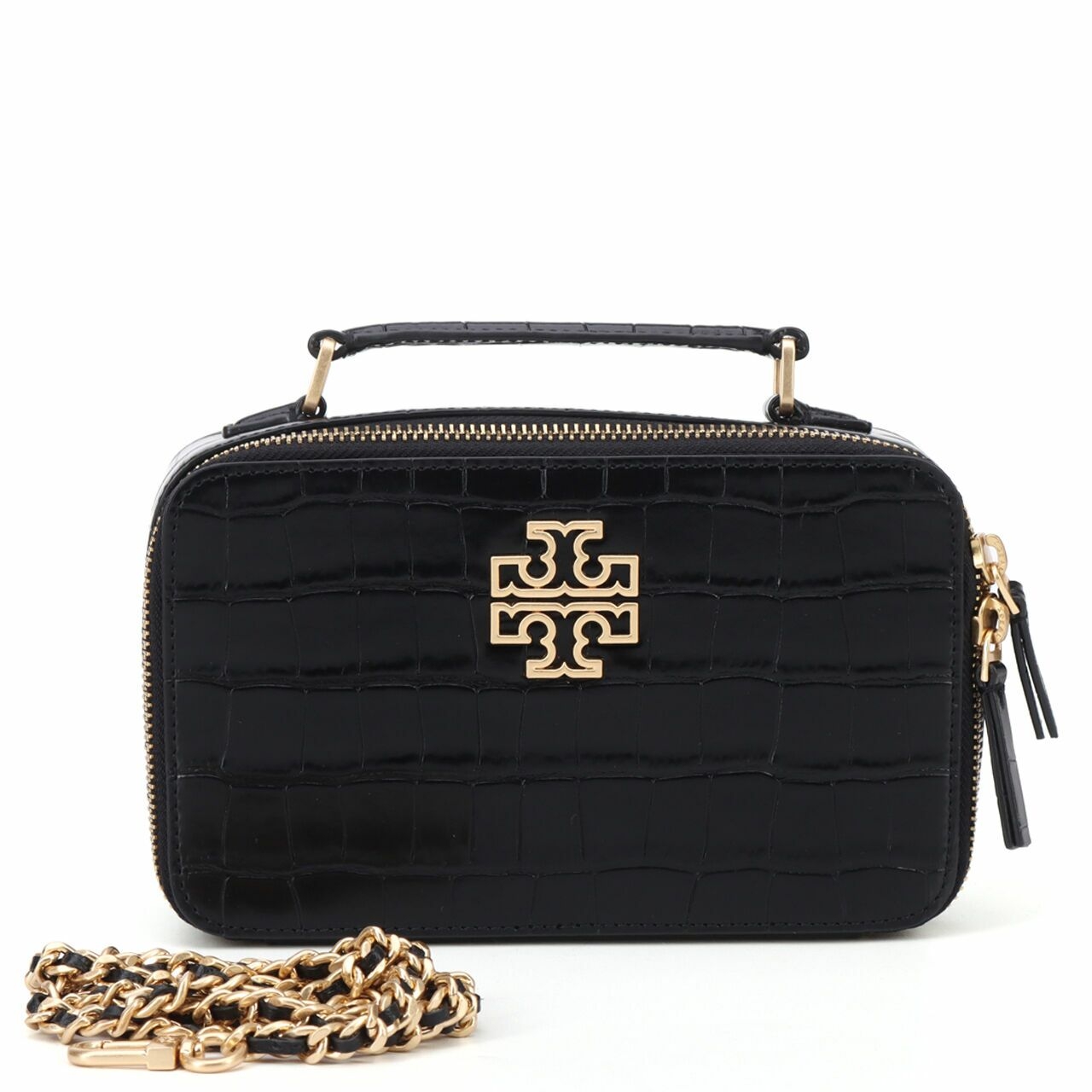 Tory Burch Britten Croco Small Top Handle Case Black Satchel