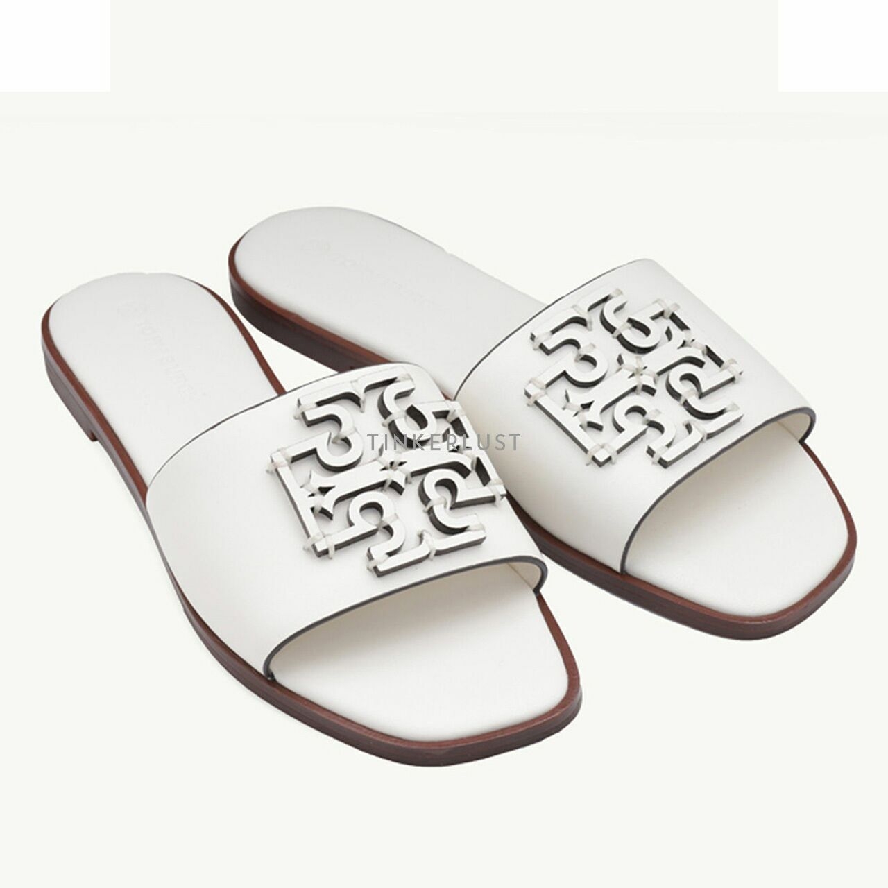 Tory Burch Women Ines Slide Sandals in New Ivory with Tonal Logo