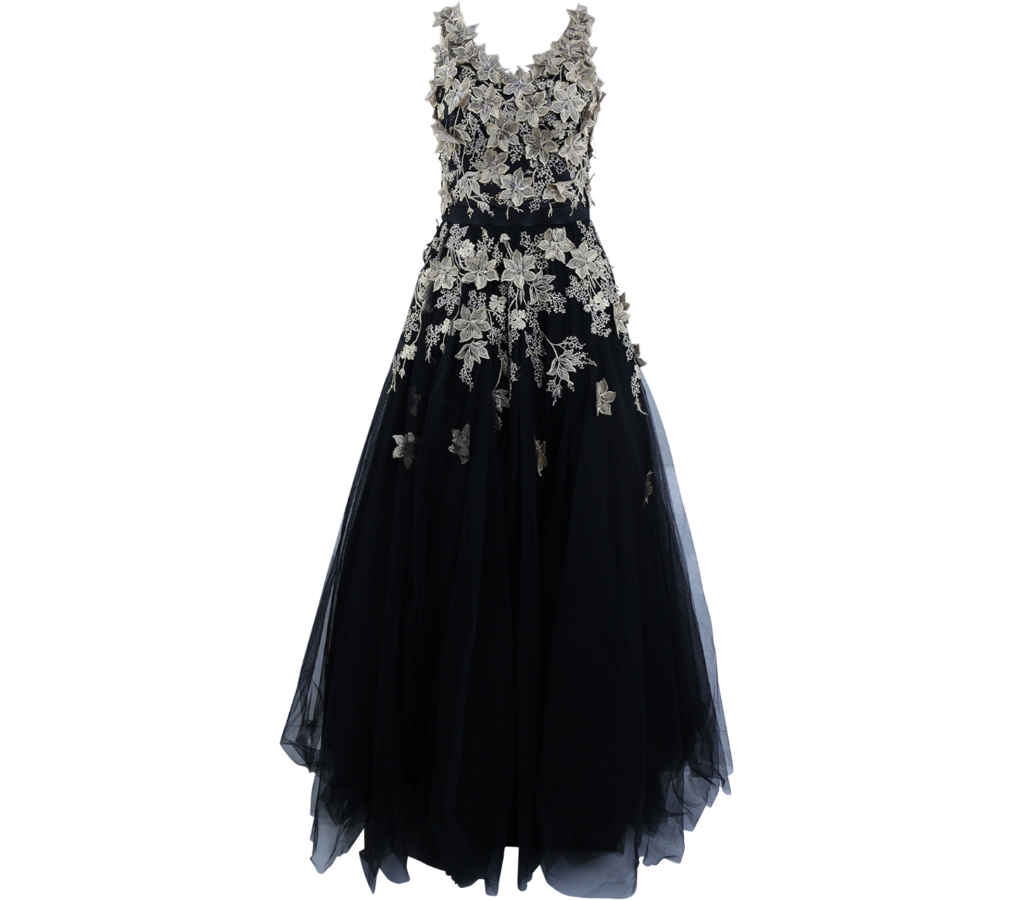 Itsdita Black And Gold Applique Long Dress