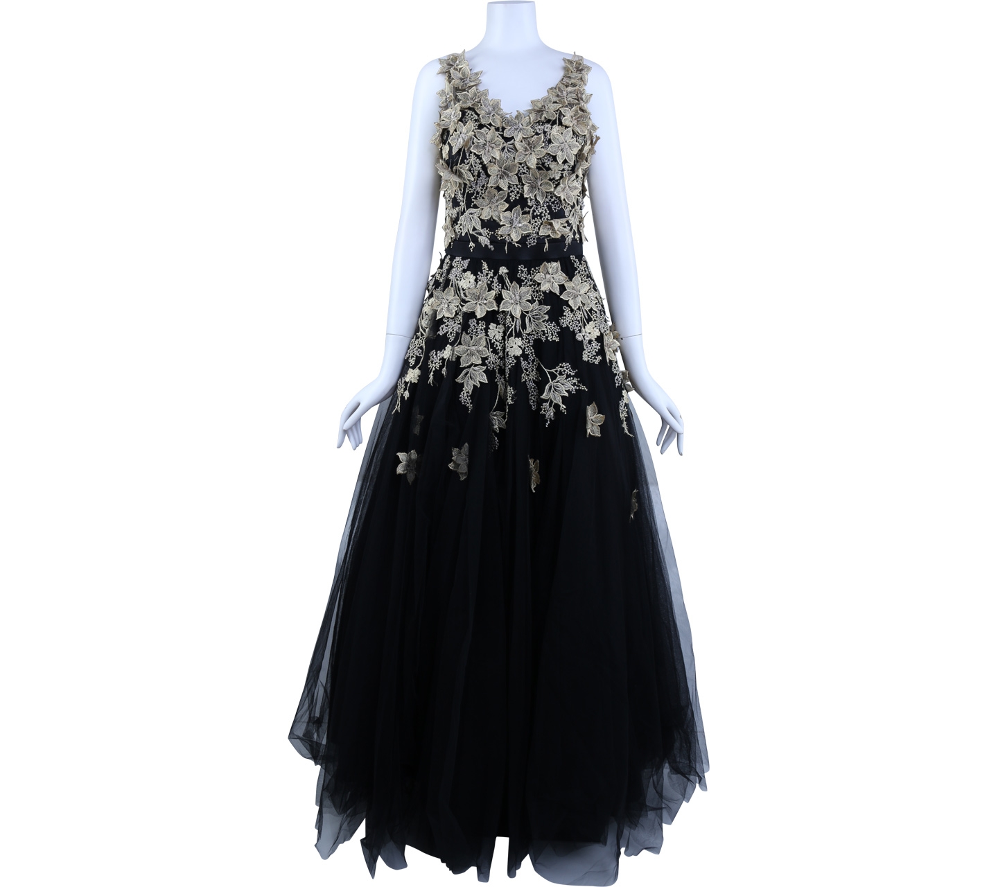 Itsdita Black And Gold Applique Long Dress