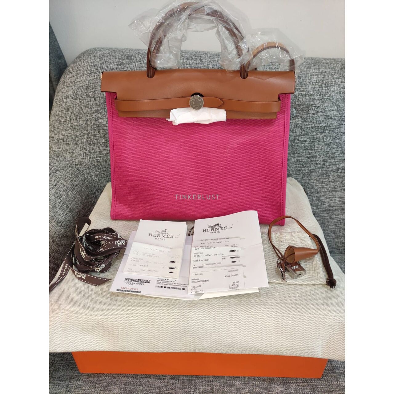 Hermes Herbag 31 Natural Vache Hunter / Rose Shocking Berline Waterproof Canvas & Ecru Phw #U Satchel Bag