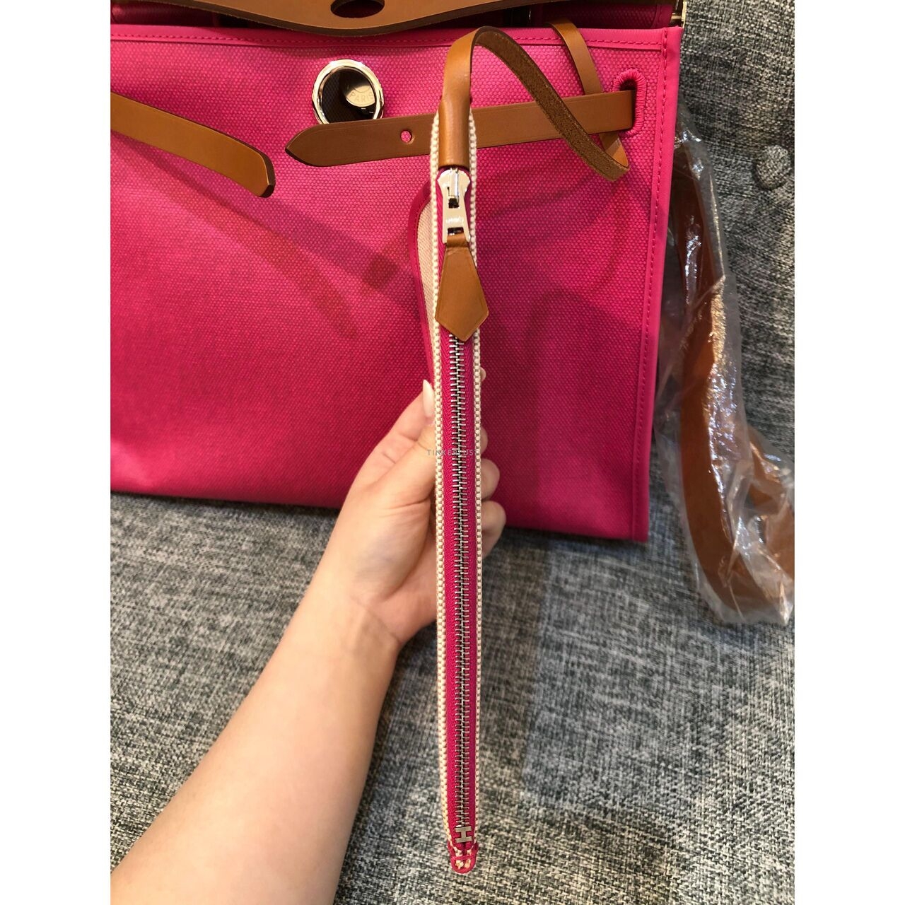 Hermes Herbag 31 Natural Vache Hunter / Rose Shocking Berline Waterproof Canvas & Ecru Phw #U Satchel Bag