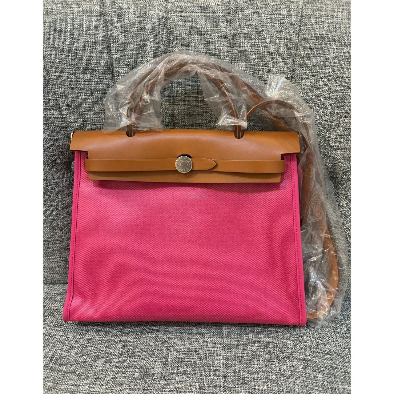 Hermes Herbag 31 Natural Vache Hunter / Rose Shocking Berline Waterproof Canvas & Ecru Phw #U Satchel Bag