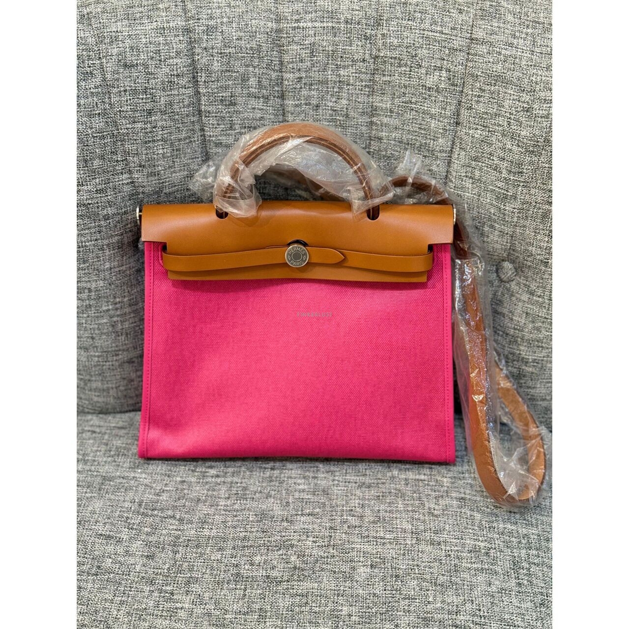 Hermes Herbag 31 Natural Vache Hunter / Rose Shocking Berline Waterproof Canvas & Ecru Phw #U Satchel Bag