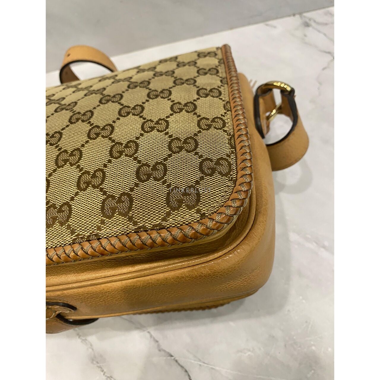 Gucci GG Canvas Marrakech Flap Brown/Beige Sling Bag 