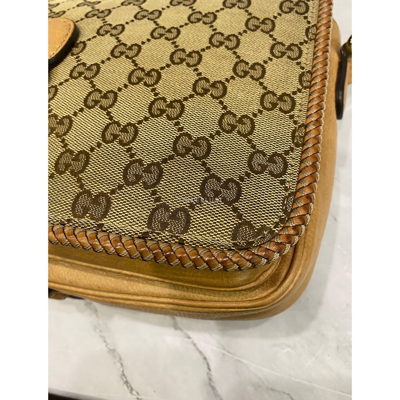 Gucci GG Canvas Marrakech Flap Brown/Beige Sling Bag 