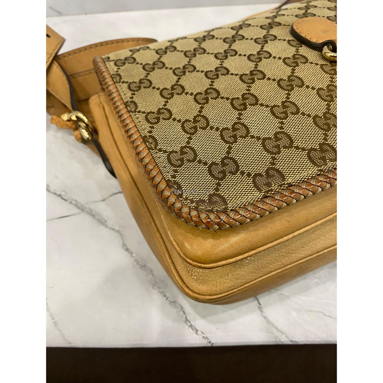 Gucci GG Canvas Marrakech Flap Brown/Beige Sling Bag 