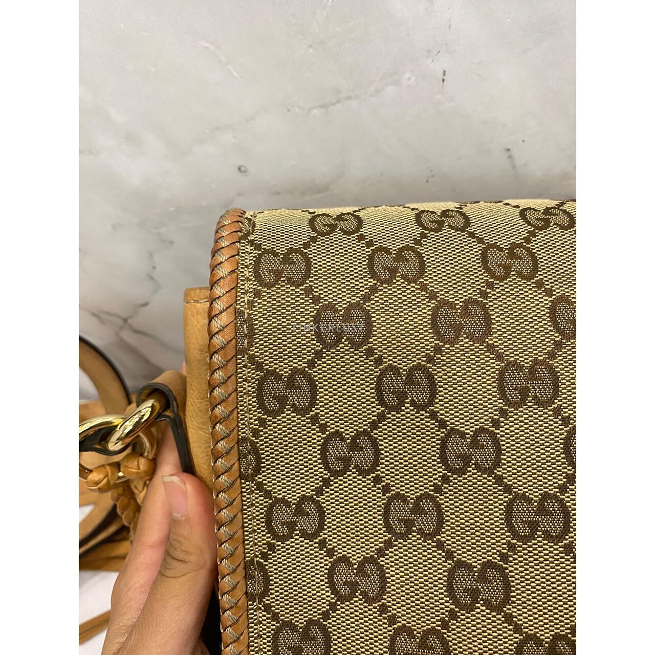 Gucci GG Canvas Marrakech Flap Brown/Beige Sling Bag 