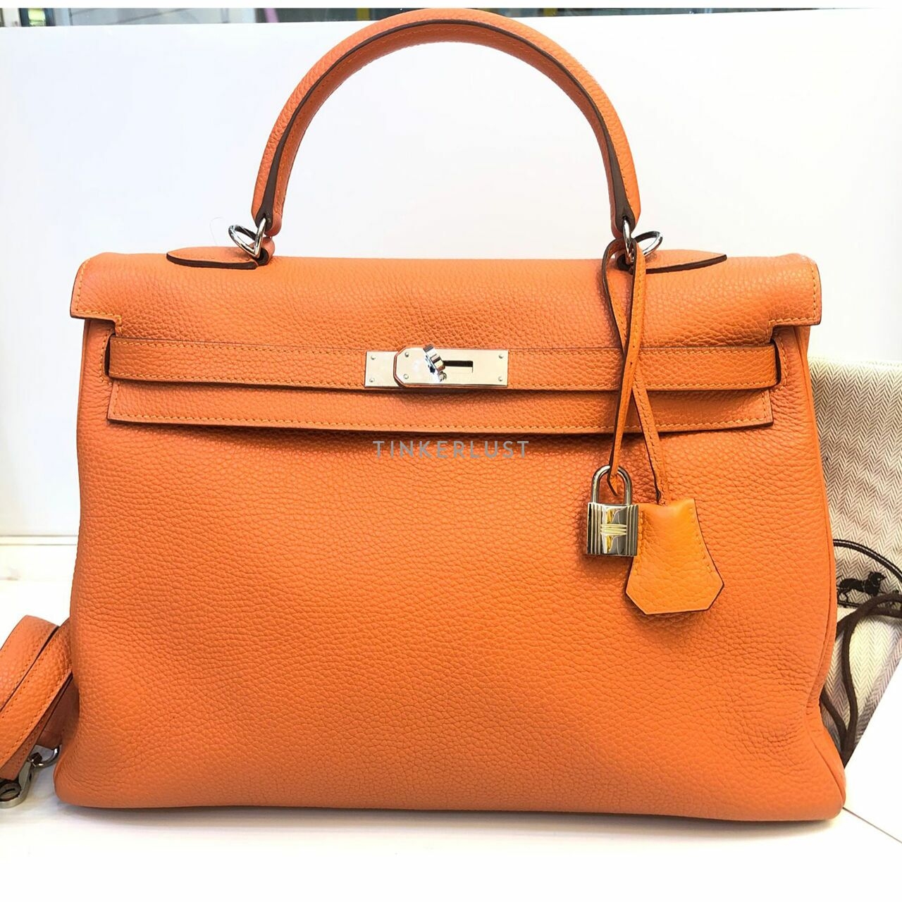 Hermes Kelly 35 Orange Togo SHW #N Satchel	