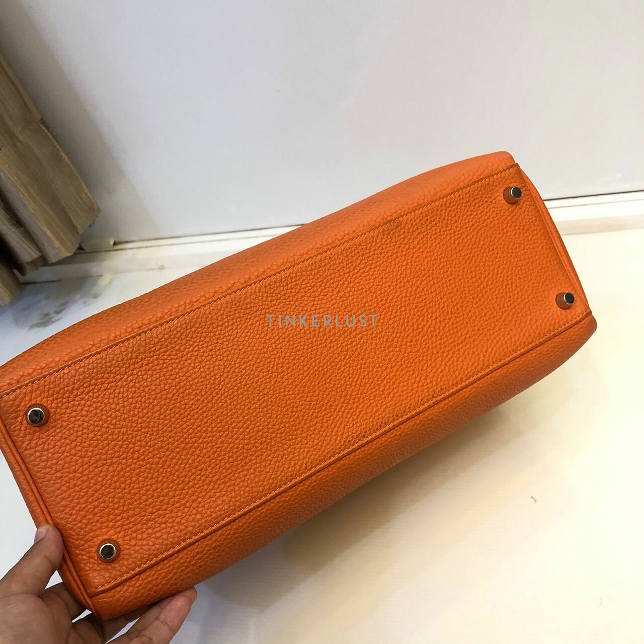 Hermes Kelly 35 Orange Togo SHW #N Satchel	