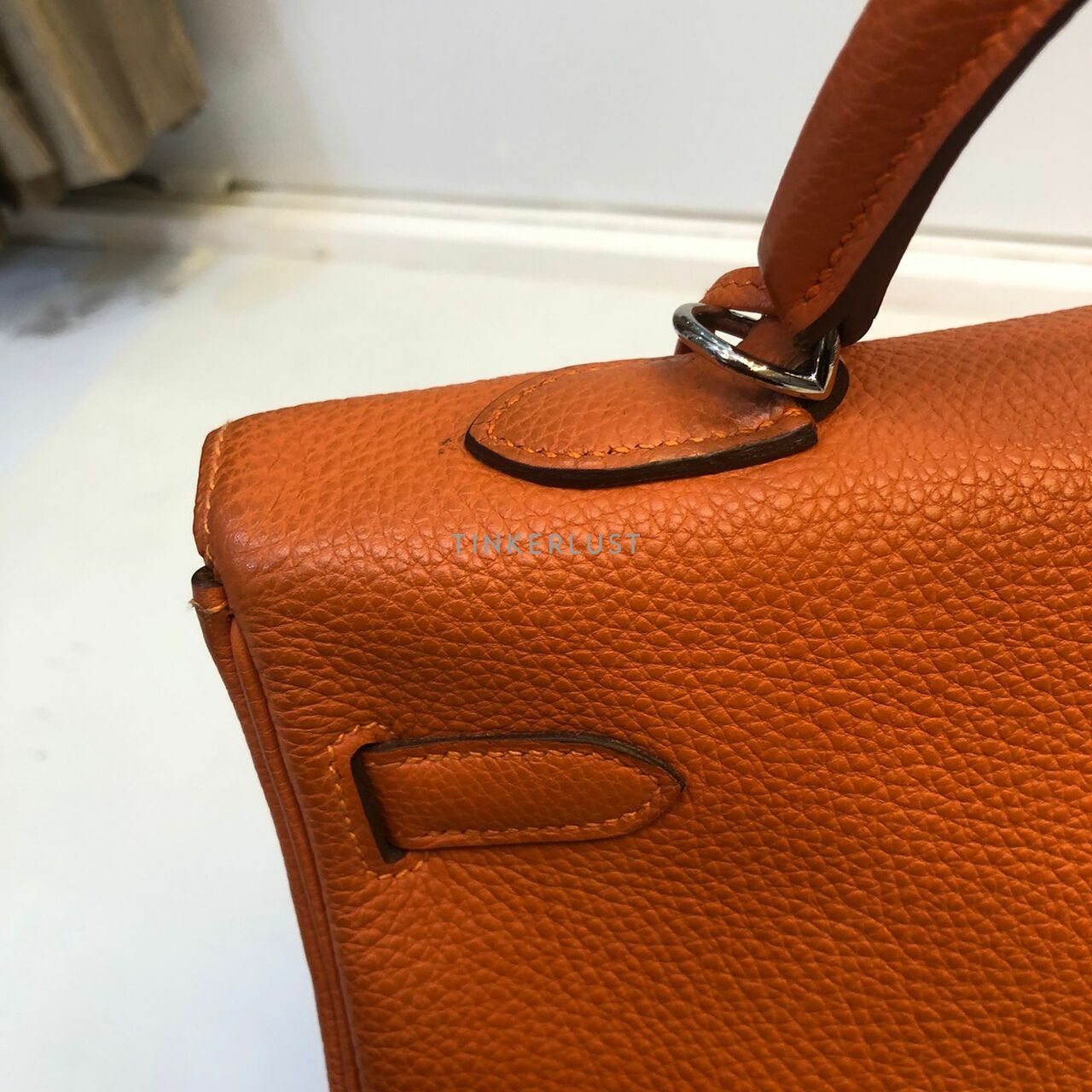 Hermes Kelly 35 Orange Togo SHW #N Satchel	