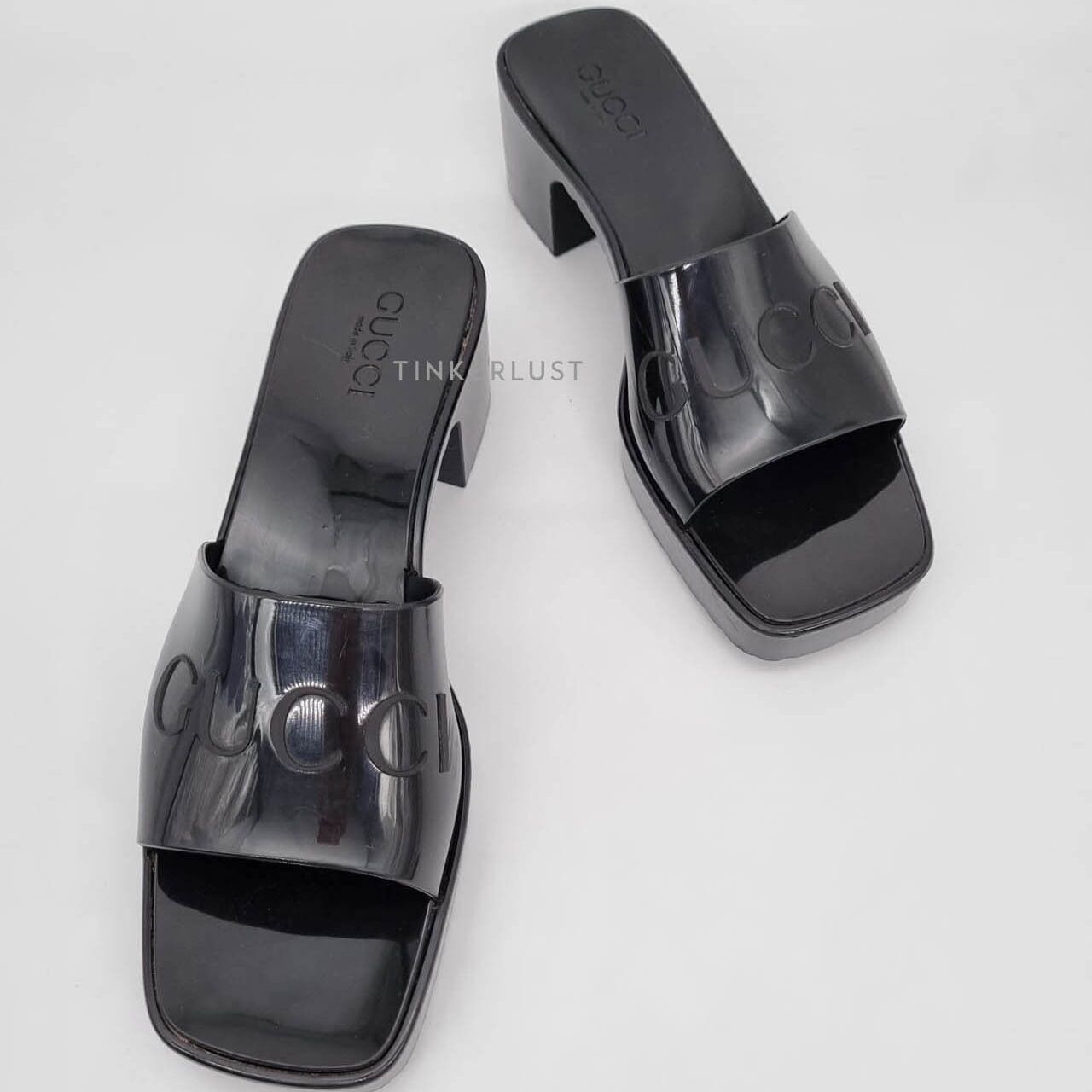 Gucci Rubber Pump Patent Leather Black Heels