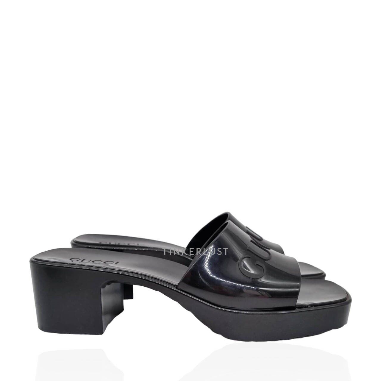 Gucci Rubber Pump Patent Leather Black Heels