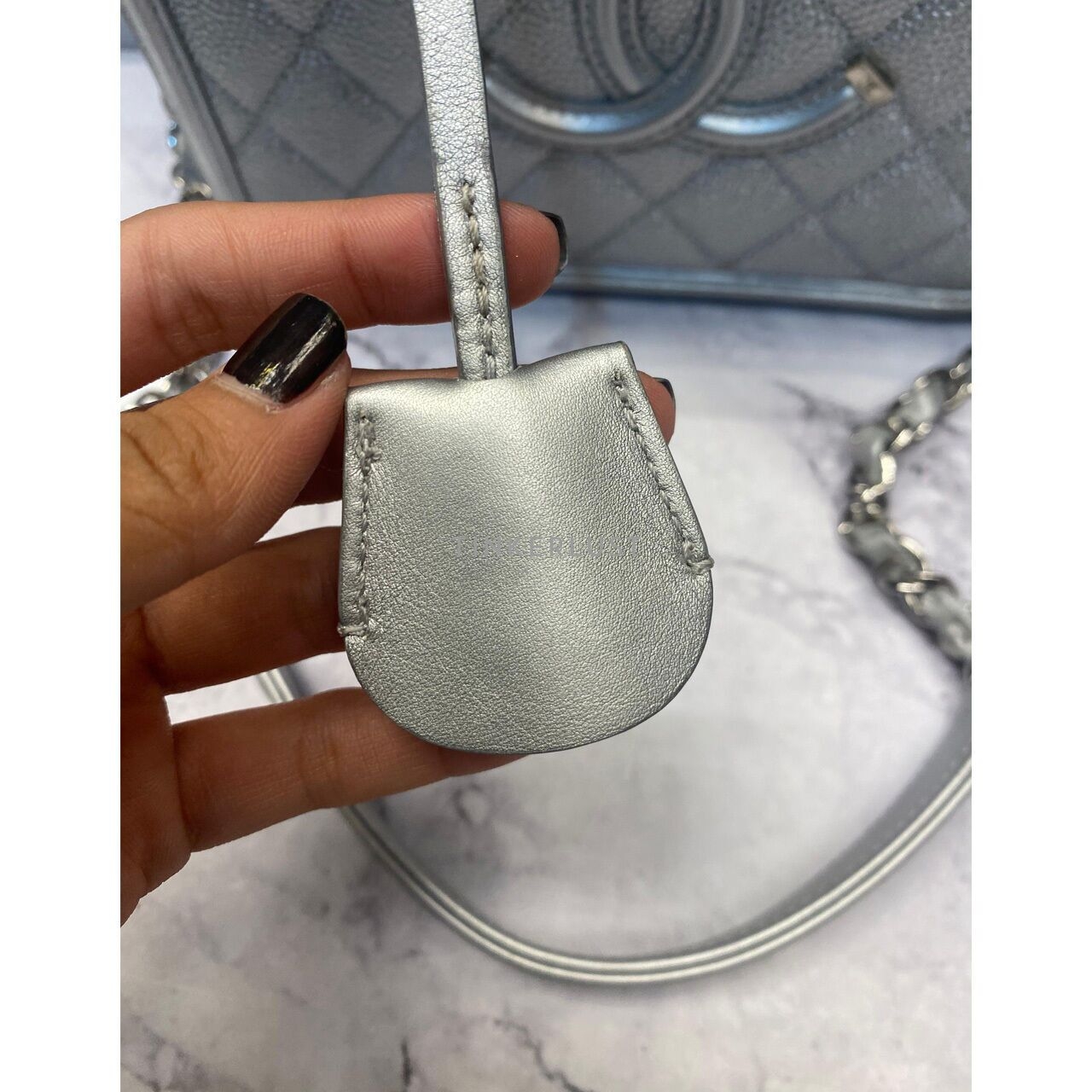 Chanel Vanity Medium Silver Caviar Top Handle SHW #24 Sling Bag