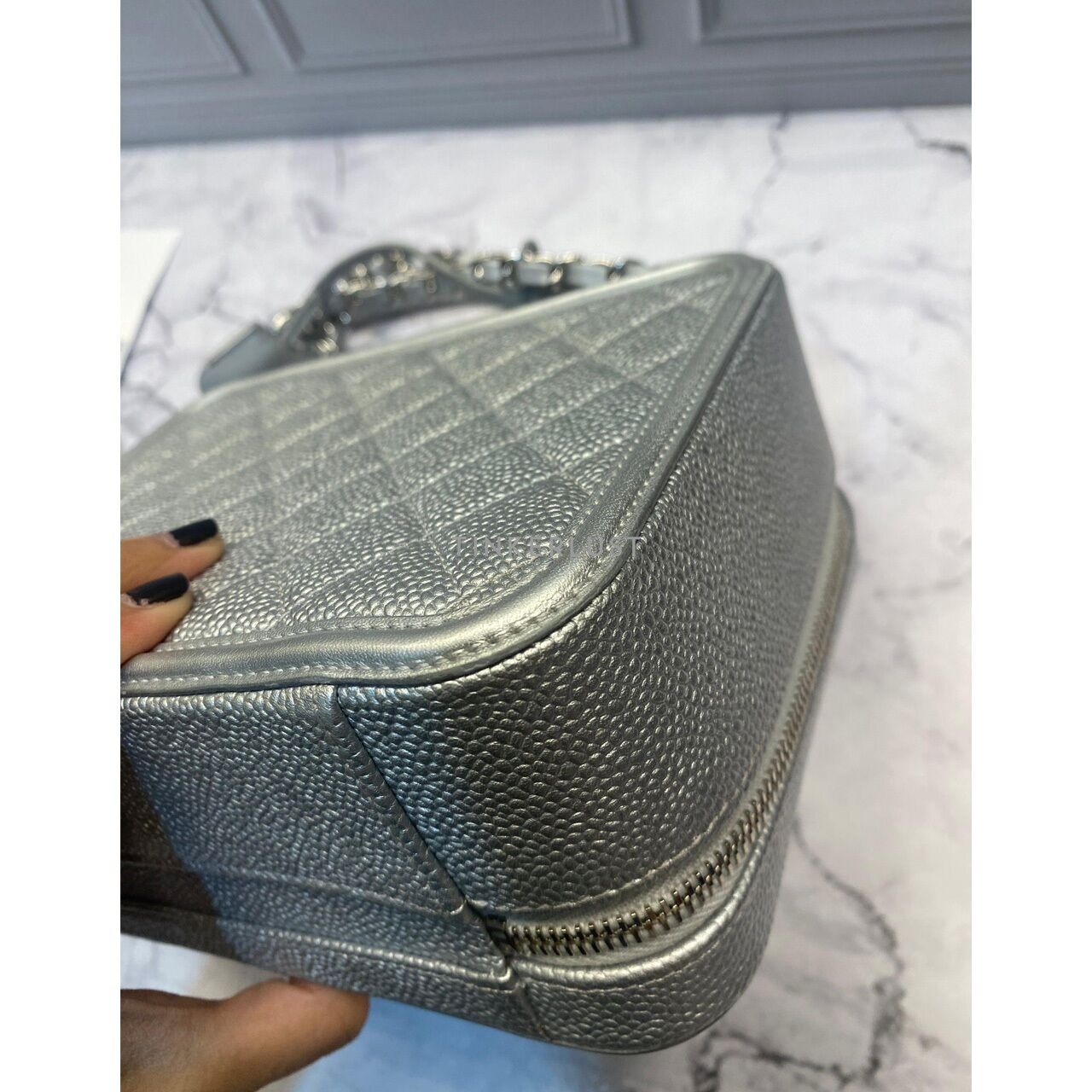 Chanel Vanity Medium Silver Caviar Top Handle SHW #24 Sling Bag