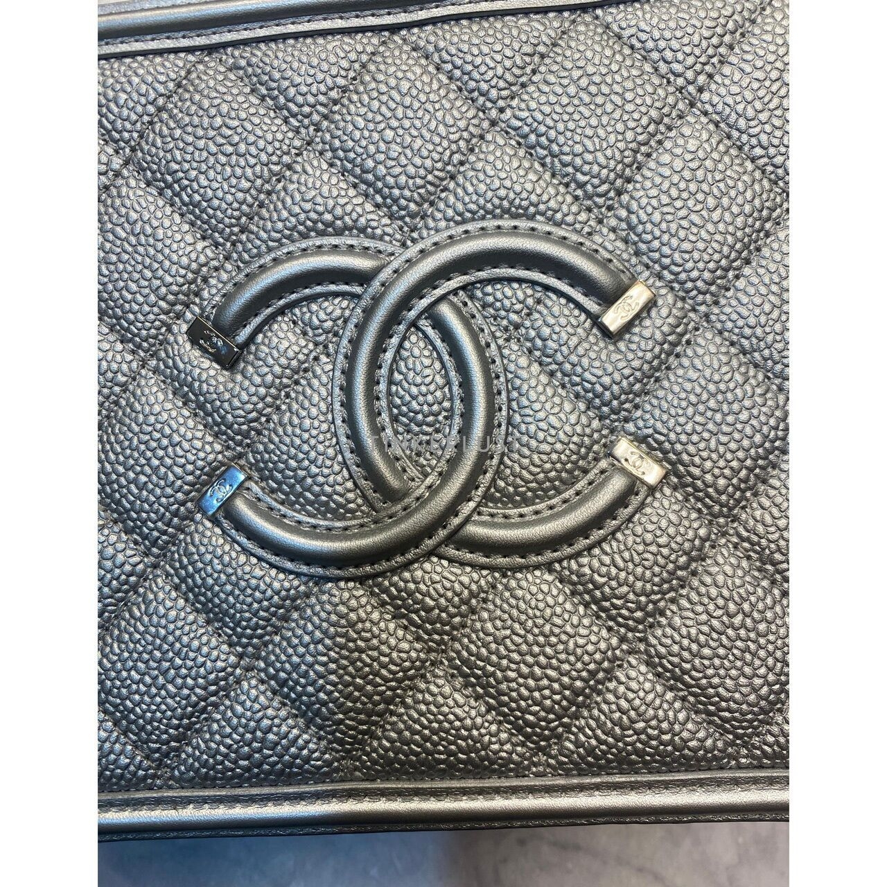 Chanel Vanity Medium Silver Caviar Top Handle SHW #24 Sling Bag