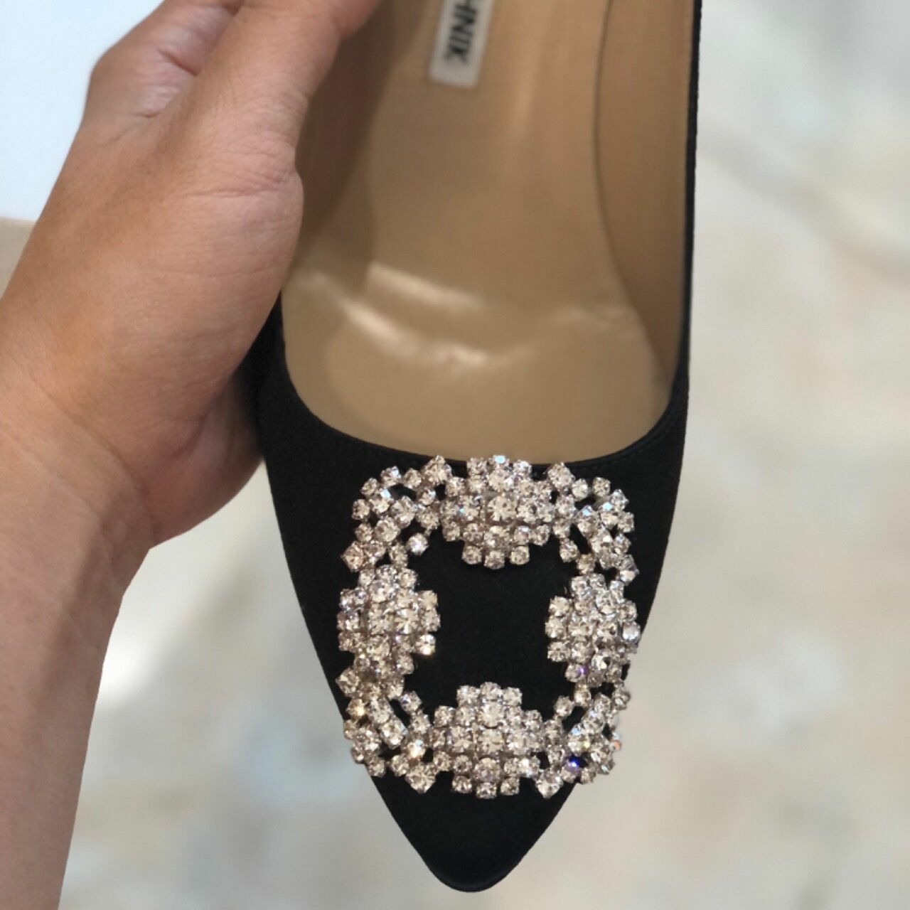 Manolo Blahnik Hangisi Size 36 Black 9 Cm White Crystal