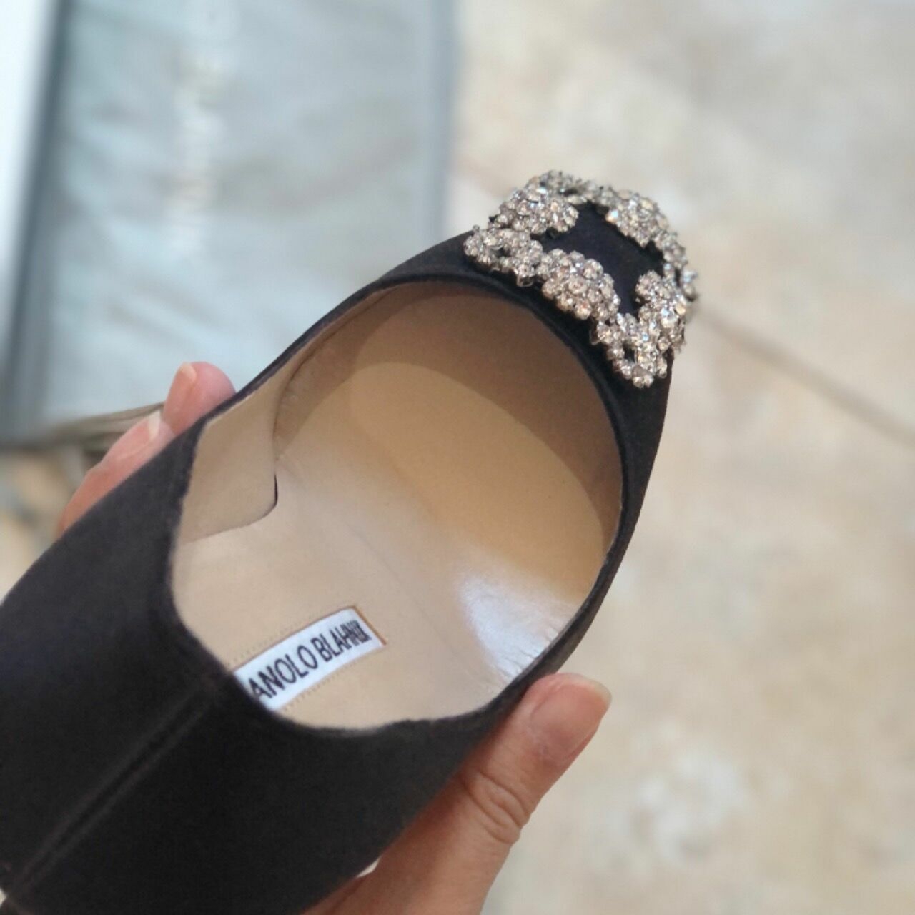 Manolo Blahnik Hangisi Size 36 Black 9 Cm White Crystal