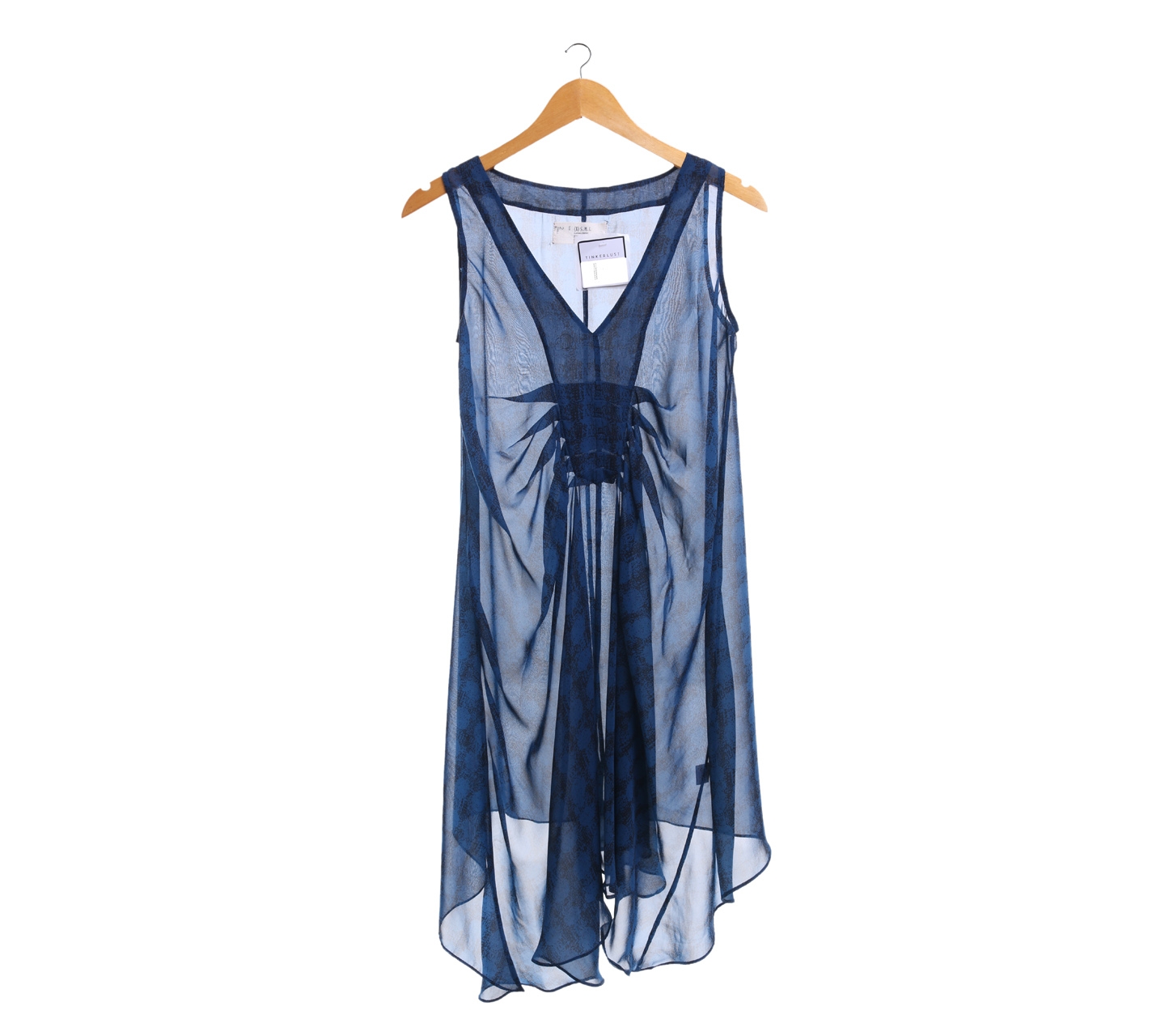 (X)SML Dark Blue Patterned Sheer Midi Dress