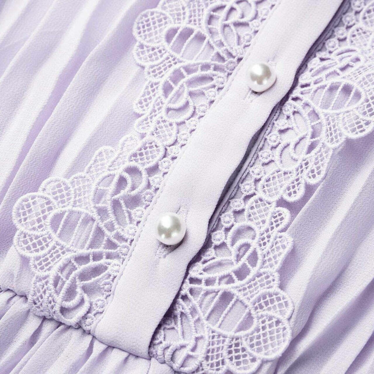 Self Portrait Broderie Collar Chiffon Midi Dress Lilac