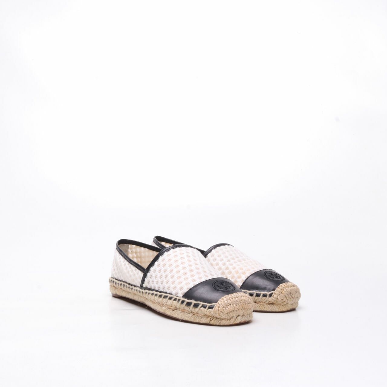 Tory Burch White & Black Grenada A-line Espadrilles Mesh/Veg Leather Flats