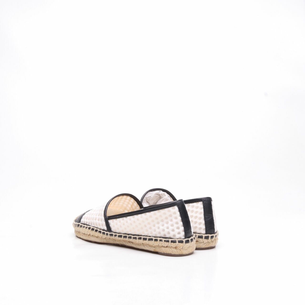 Tory Burch White & Black Grenada A-line Espadrilles Mesh/Veg Leather Flats