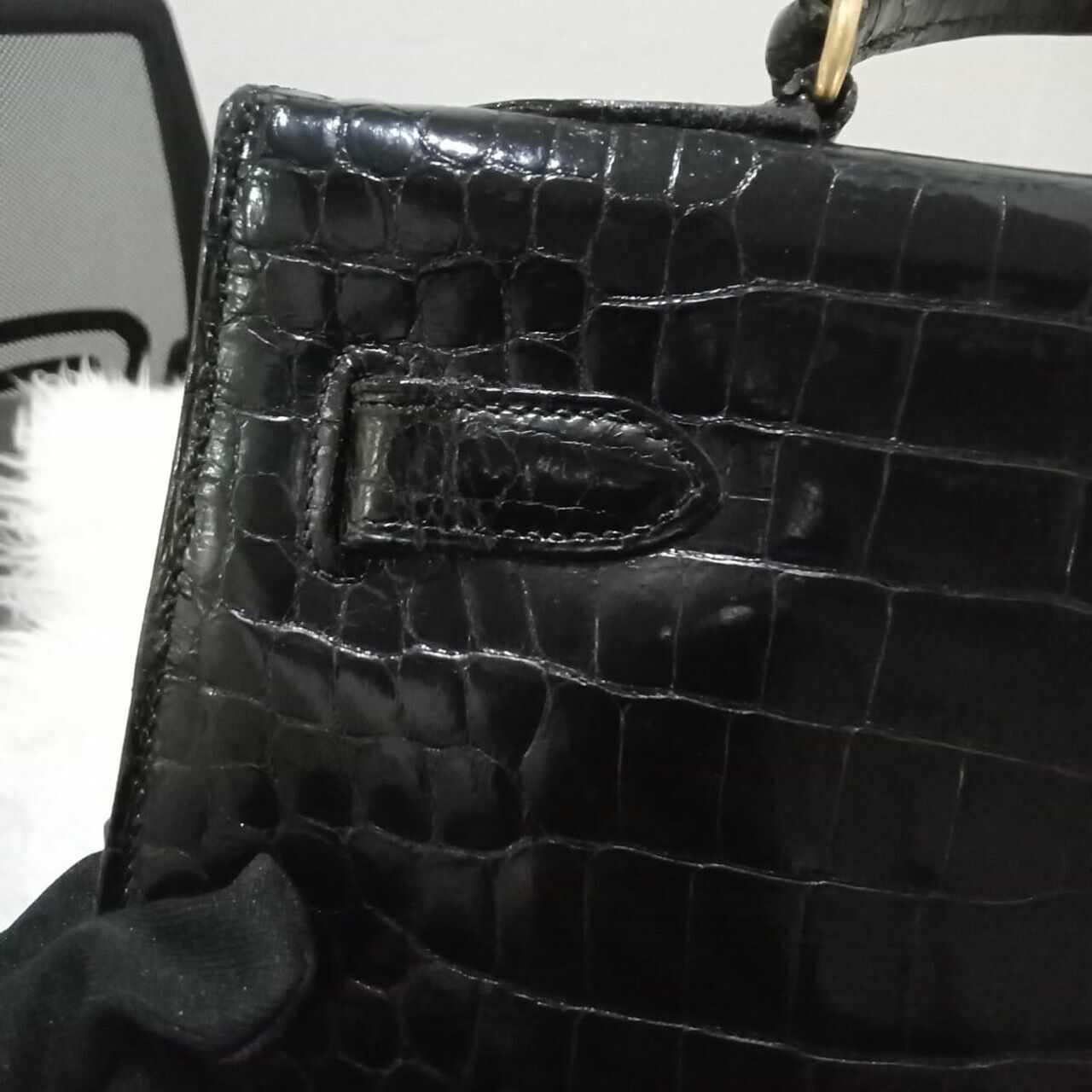 Hermes Kelly 32 Croco Black Vintage GHW Satchel