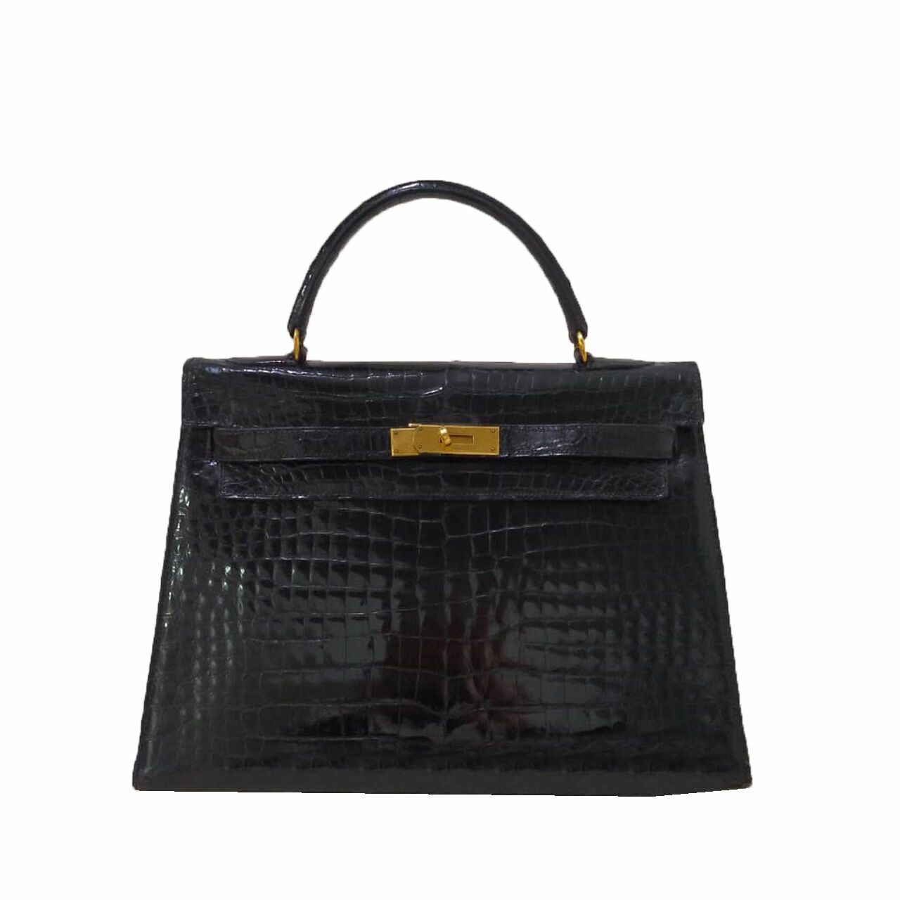 Hermes Kelly 32 Croco Black Vintage GHW Satchel