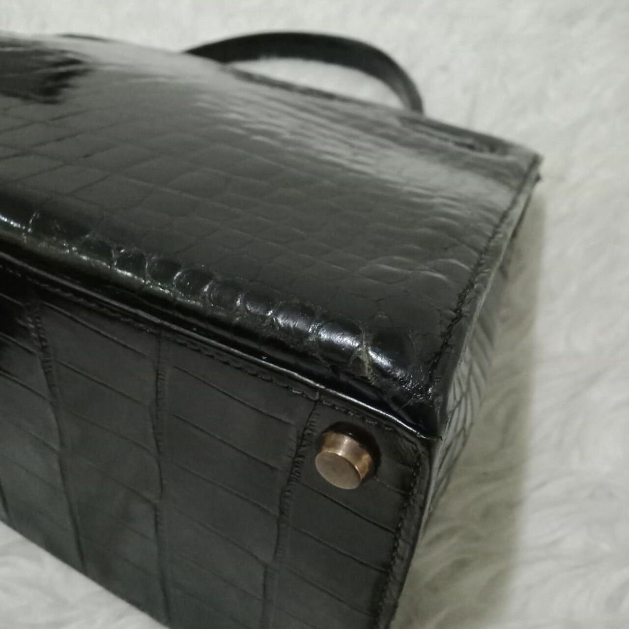 Hermes Kelly 32 Croco Black Vintage GHW Satchel