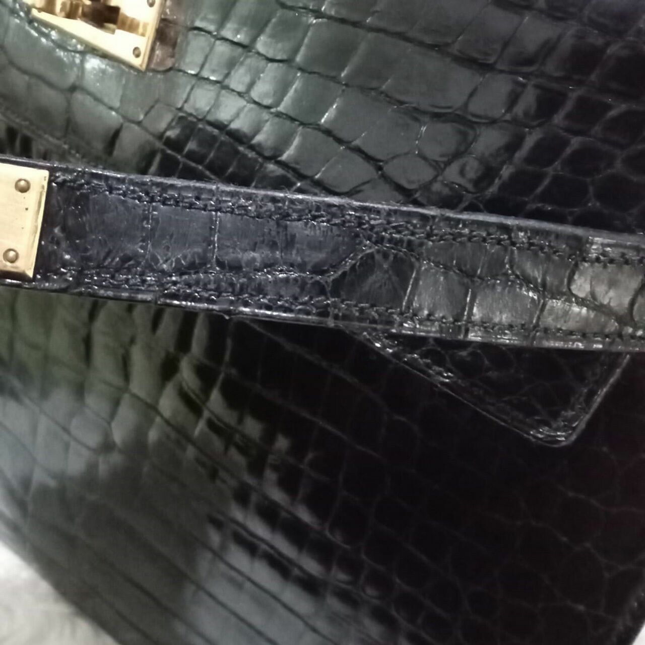 Hermes Kelly 32 Croco Black Vintage GHW Satchel