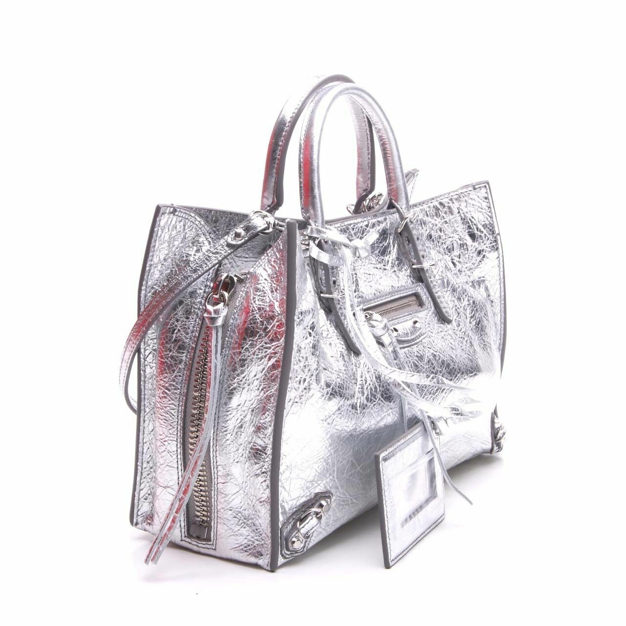 Balenciaga Metallic Calfskin Papier A6 Zip Around Tote Silver