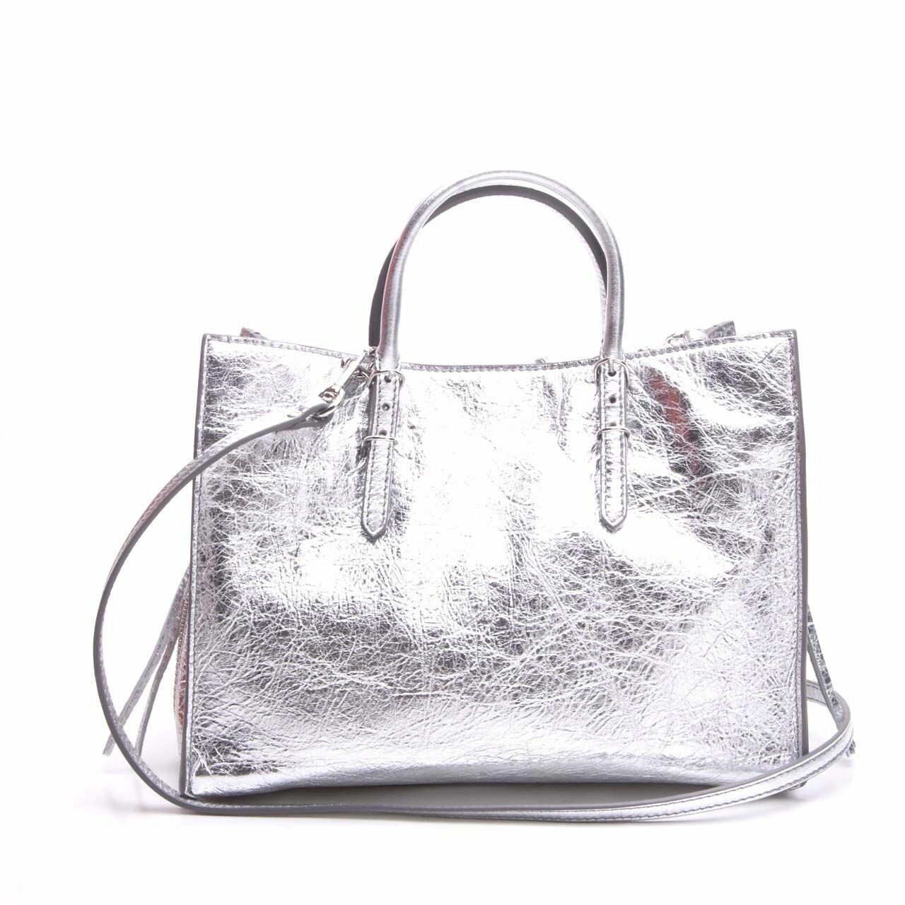 Balenciaga Metallic Calfskin Papier A6 Zip Around Tote Silver