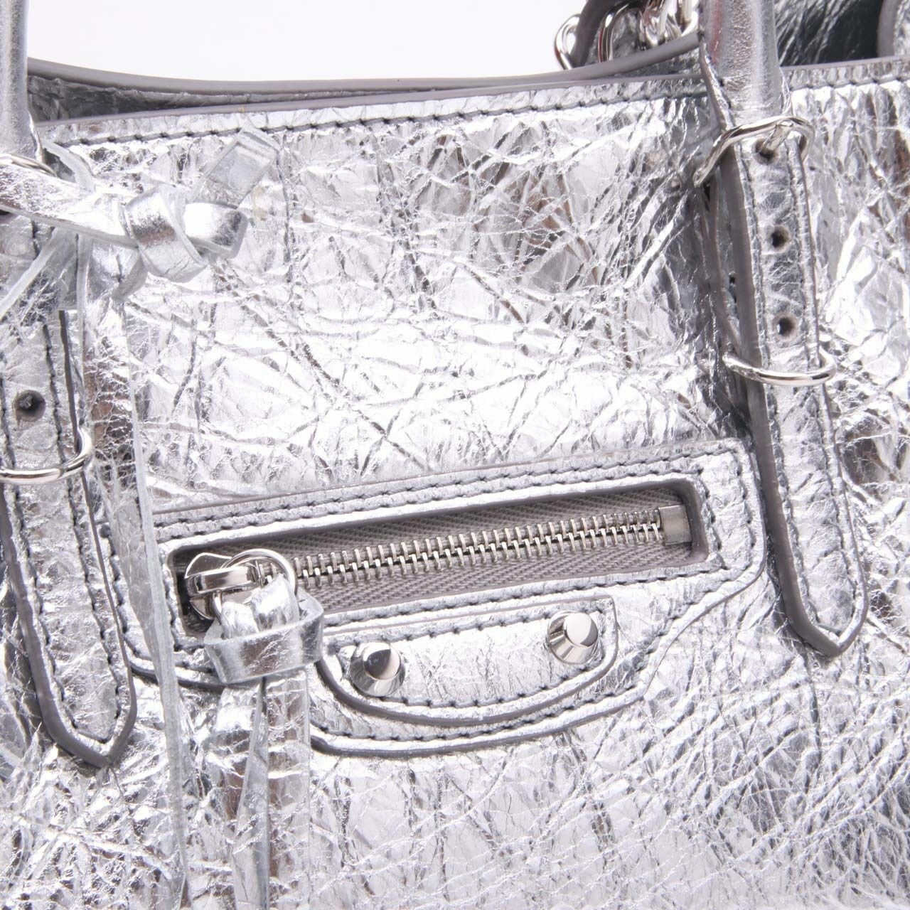 Balenciaga Metallic Calfskin Papier A6 Zip Around Tote Silver