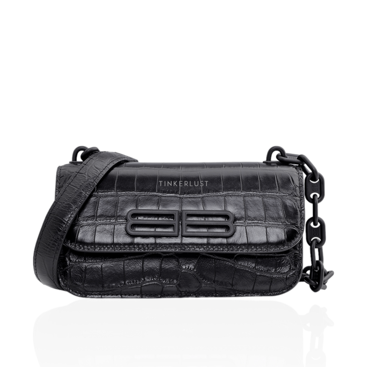 Balenciaga Gossip XS Black Leather Crocodile Printed Sling Bag