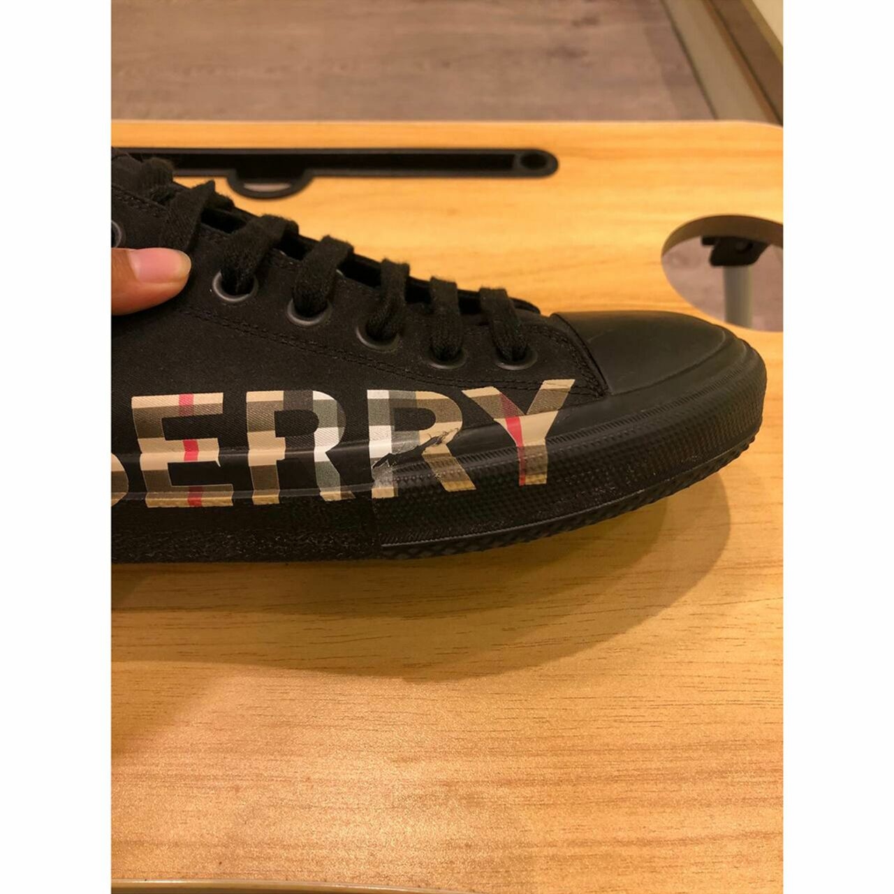 Burberry Vintage Check Logo Print Cotton Gabardine Sneakers in Black Archive Beige 