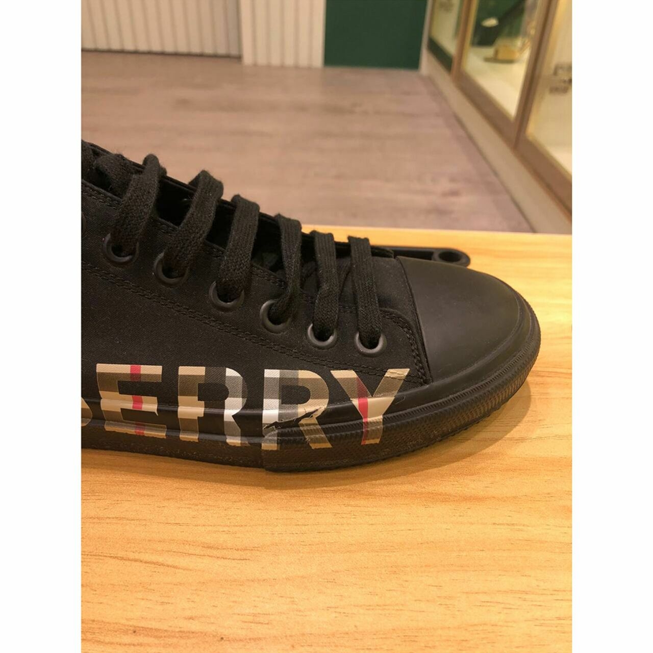 Burberry Vintage Check Logo Print Cotton Gabardine Sneakers in Black Archive Beige 