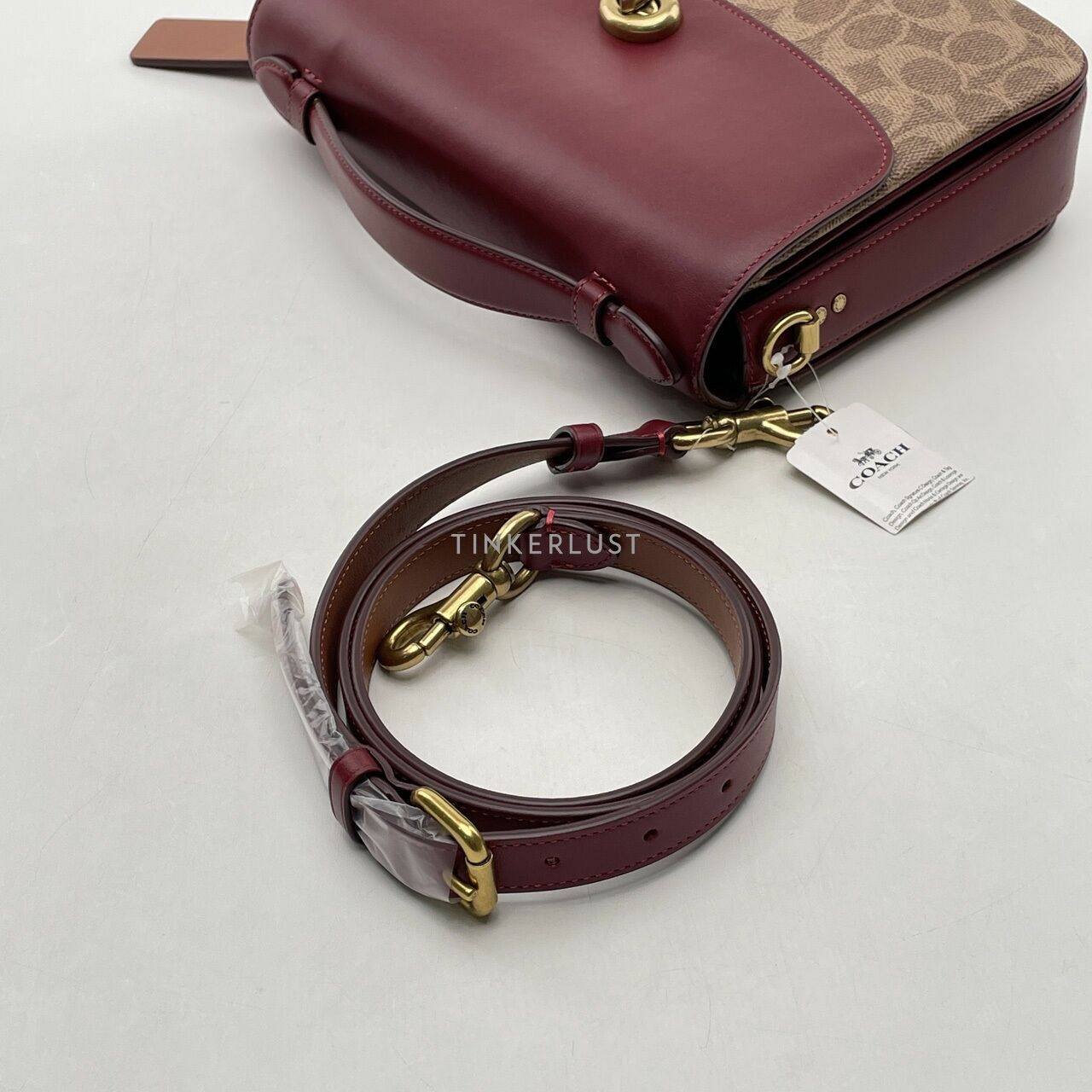 Coach 68349 Cassie Signature Crossbody Tan Deep Red