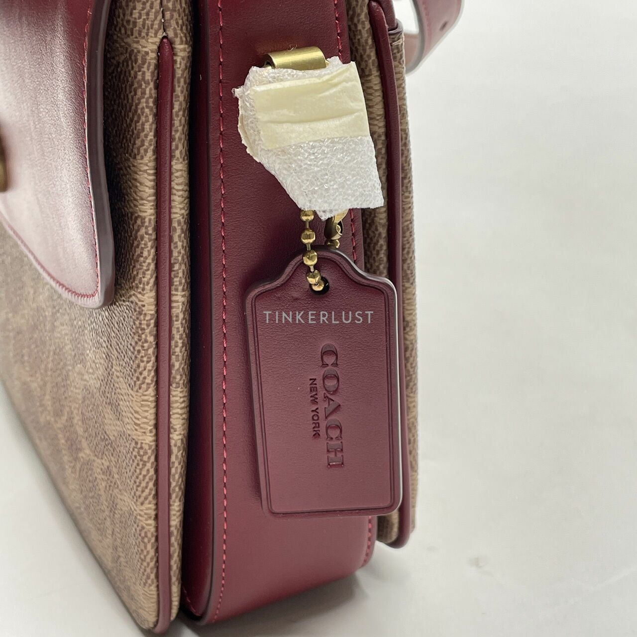 Coach 68349 Cassie Signature Crossbody Tan Deep Red