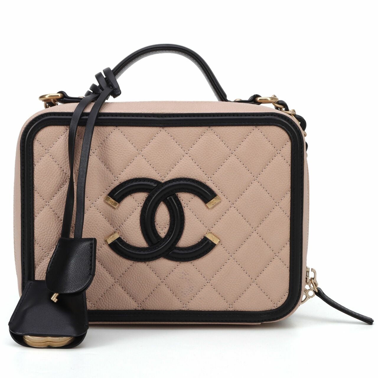 Chanel Filigree Vanity Case Caviar Nude Satchel